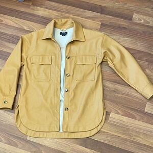 Anthropologie Maeve Faux Leather Shirt Jacket Shacket Mustard Yellow size xxs